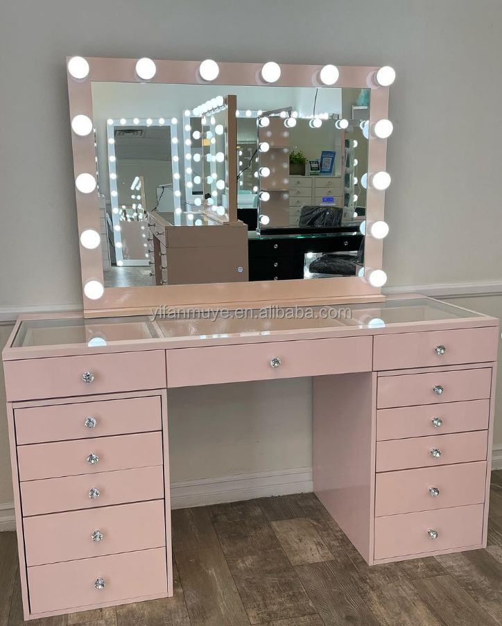 Conjunto de penteadeira moderna com 13 gavetas, painel de MDF, quarto, sala de estar, hotel, apartamento, mesa de maquiagem, armazenamento 2