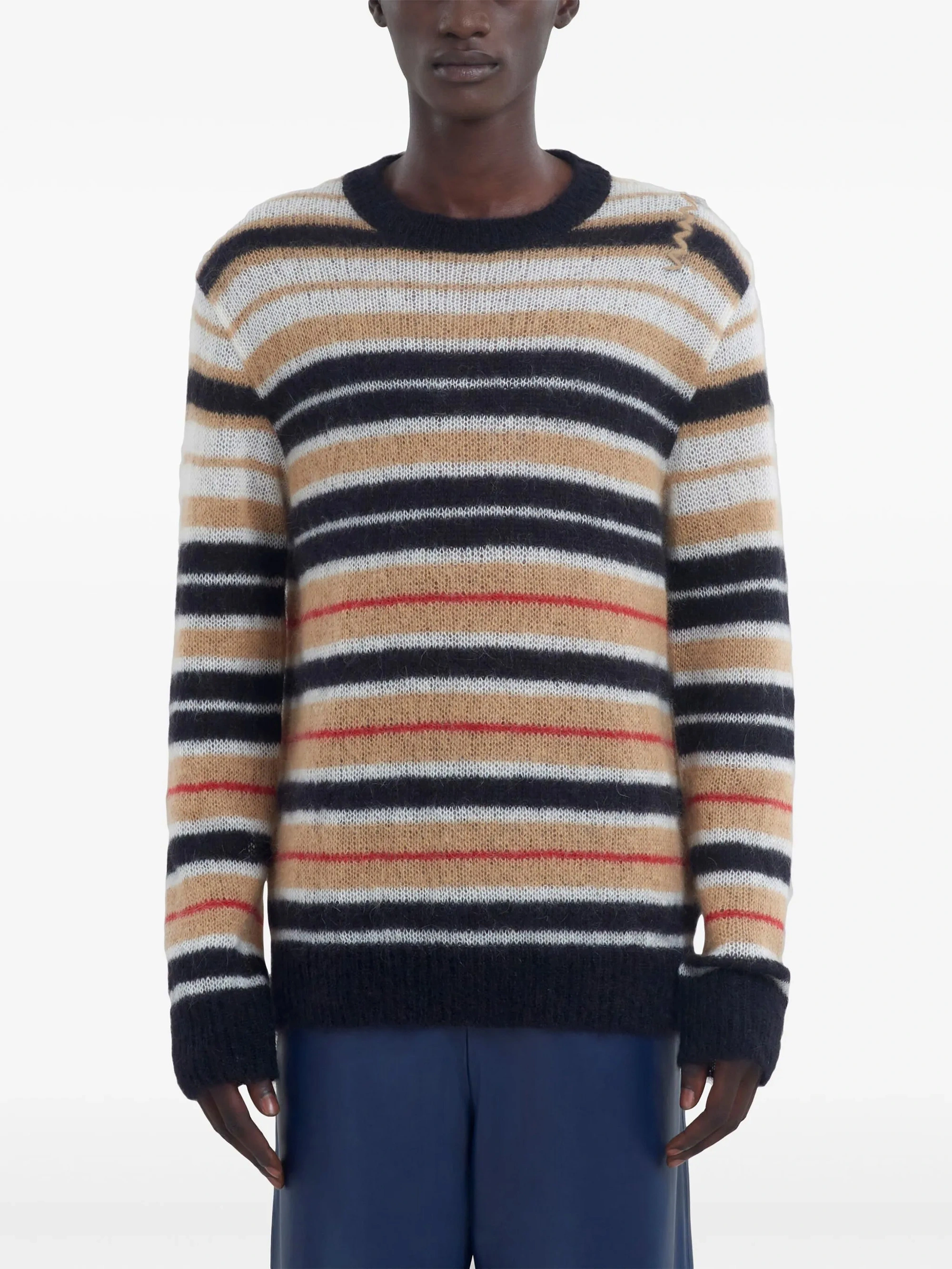 Pull à manches longues côtelé à épaules tombantes 100 % laine Fan Flo pour homme, rayé, décontracté, polyvalent, calibre 5/7 1