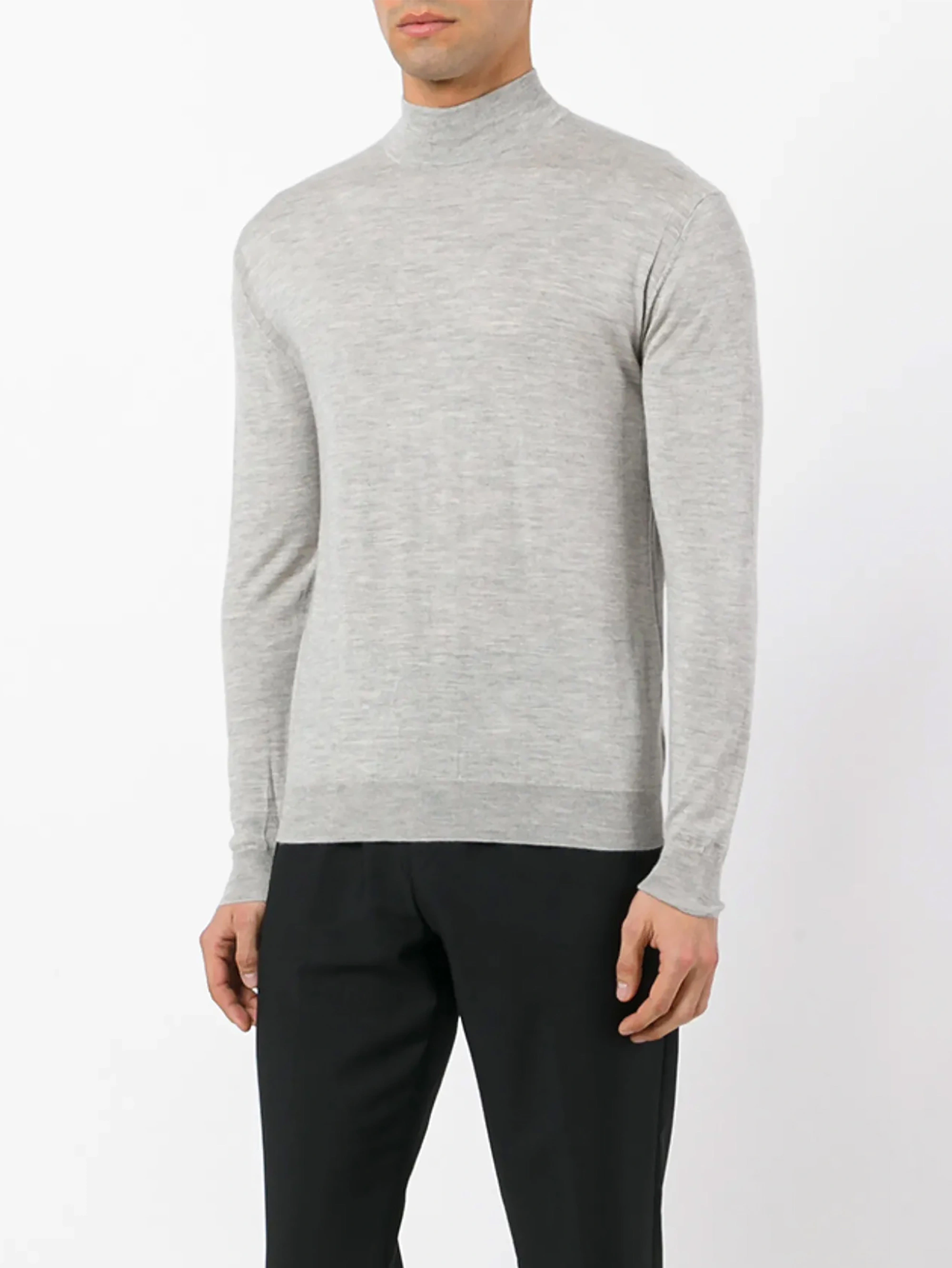 Fan Flo Men's Regular Shoulder Ribbed Mock Neck Wool Sweater 100% Pure Wool 5/7 Gauge Lightweight Solid Color Long Sleeve Casual Commuting Pullover 1