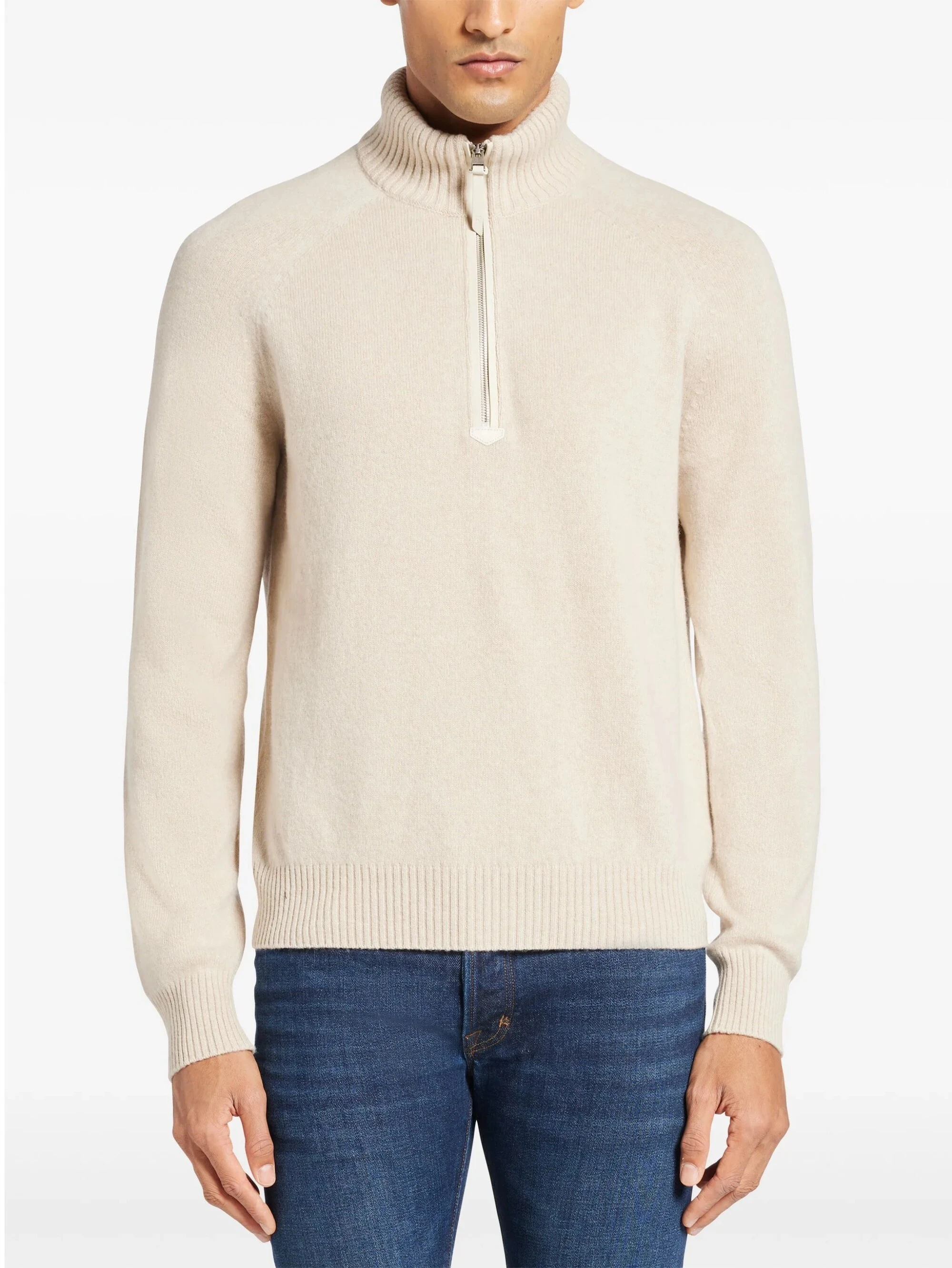 Suéter de punto Fan Flo para hombre, de cuello alto, con cremallera y hombros regulares, de color liso, 100 % lana, calibre 5/7, informal y versátil, venta al por mayor 1
