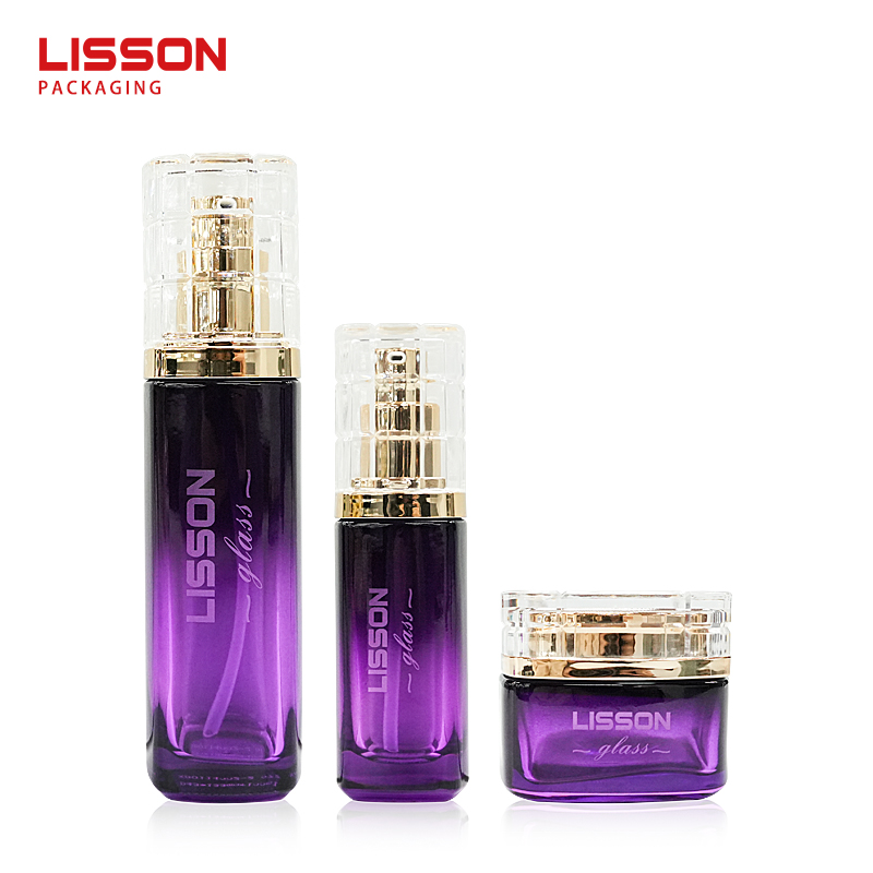 Wholesale Ombre Purple Glass Cosmetic Set – Pump Bottles & Cream Jars 5