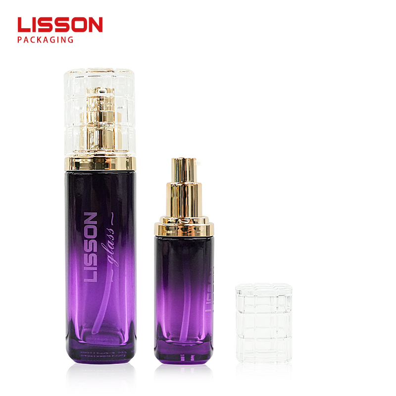 Wholesale Ombre Purple Glass Cosmetic Set – Pump Bottles & Cream Jars 2