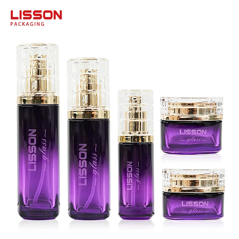 Wholesale Ombre Purple Glass Cosmetic Set – Pump Bottles & Cream Jars 1