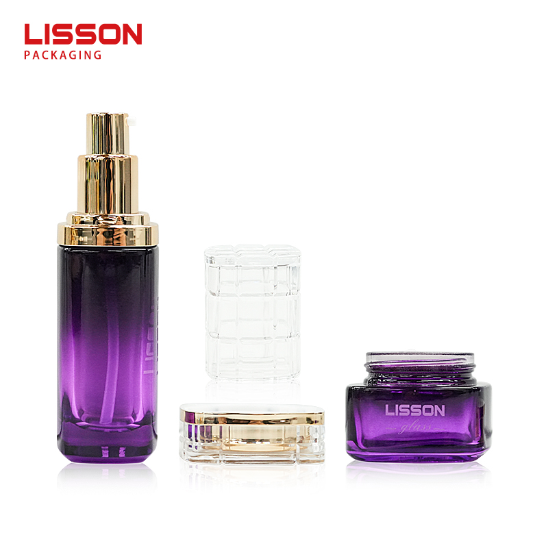 Wholesale Ombre Purple Glass Cosmetic Set – Pump Bottles & Cream Jars 4