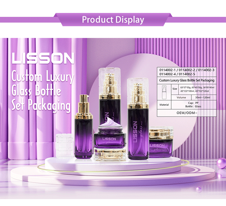Wholesale Ombre Purple Glass Cosmetic Set – Pump Bottles & Cream Jars 6
