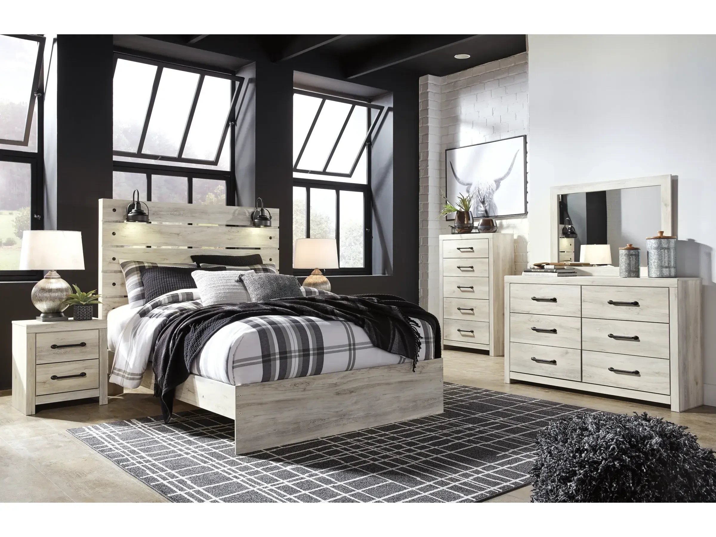 Luxury Mirrored King/Queen Panel Bed Set with Dresser, Chest, Nightstand - Hotel Style Home Furniture 1