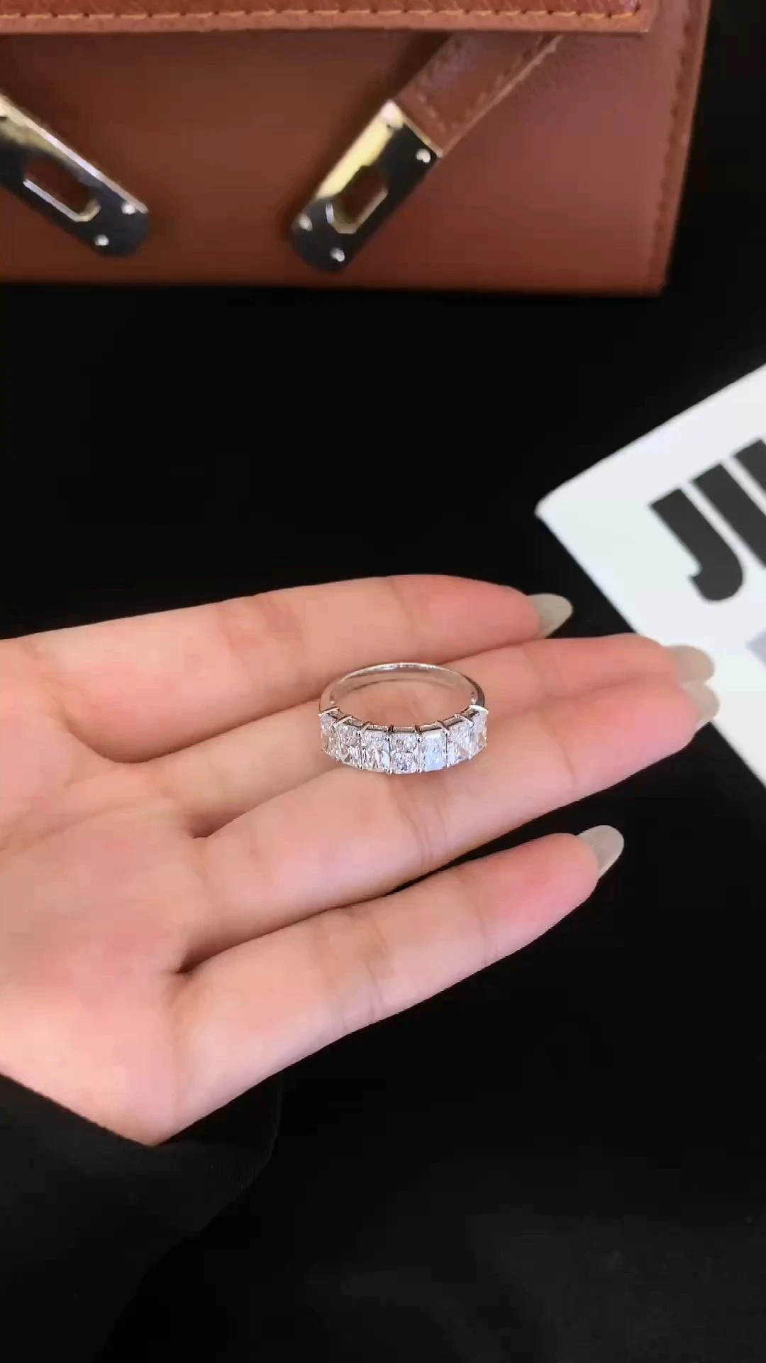 Goldstones Jewelry Wholesale Radiant Lab Diamond Half Eternity Ring 18K White Gold Fine Jewelry Rings for Women Girls 1
