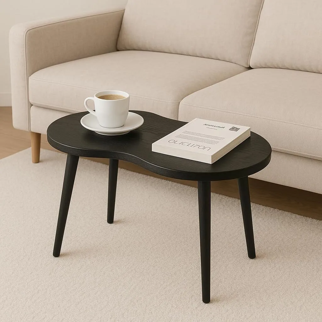 Mid Century Modern Coffee Tables, Oval Low Coffee Table Japanese Style, Center Table for Living Room & Farmhouse, Home Office, Easy Assembly, Black 1