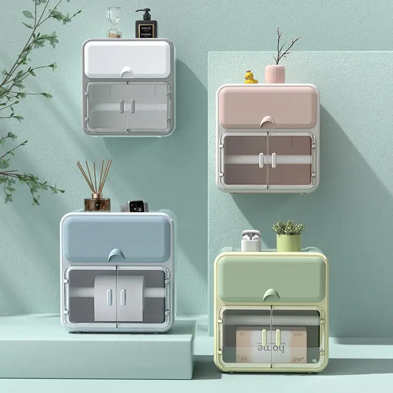 Hongxing Plastic Toilet Paper Dispenser, Large Capacity Wall Mounted Double-layer Bathroom Tissue Box 1