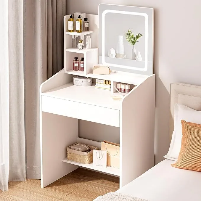 Coiffeuse moderne en bois avec éclairage LED et miroir 1