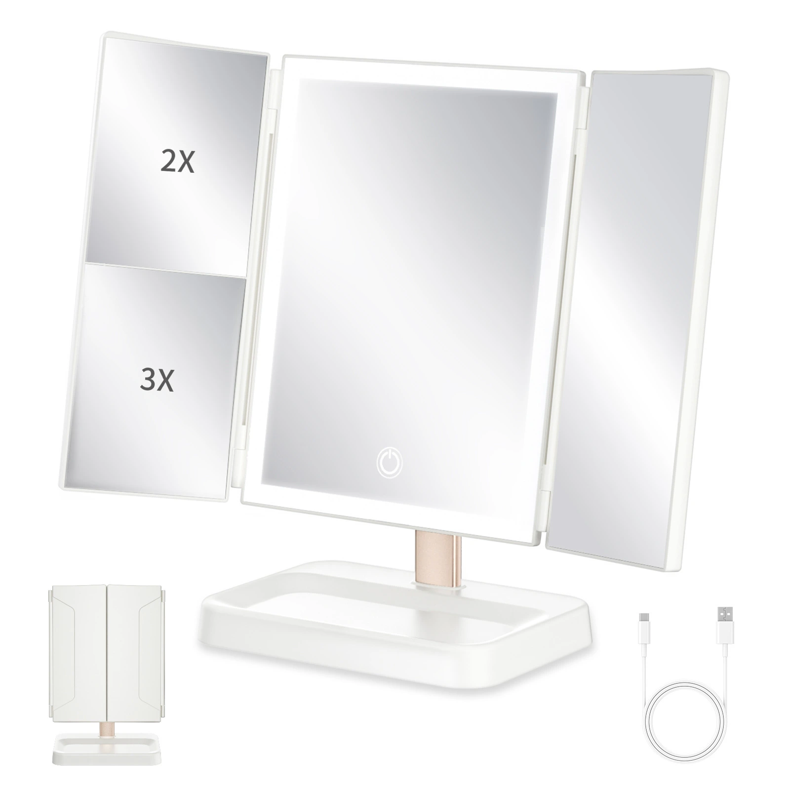 Makeup folding mirror with light 2X3X magnifying glass BWLLNI 1