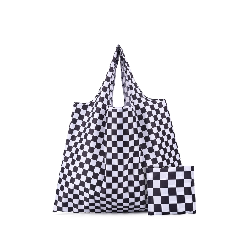 Bolsa de poliéster LANKIN con diseño plegable y estampado a cuadros para compras 1