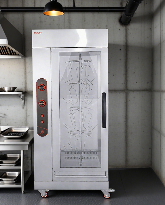 Four à rôtisserie haute capacité Kaesid : rôtissoire verticale à gaz et électrique avec armoire en acier inoxydable pour cuisines commerciales 4