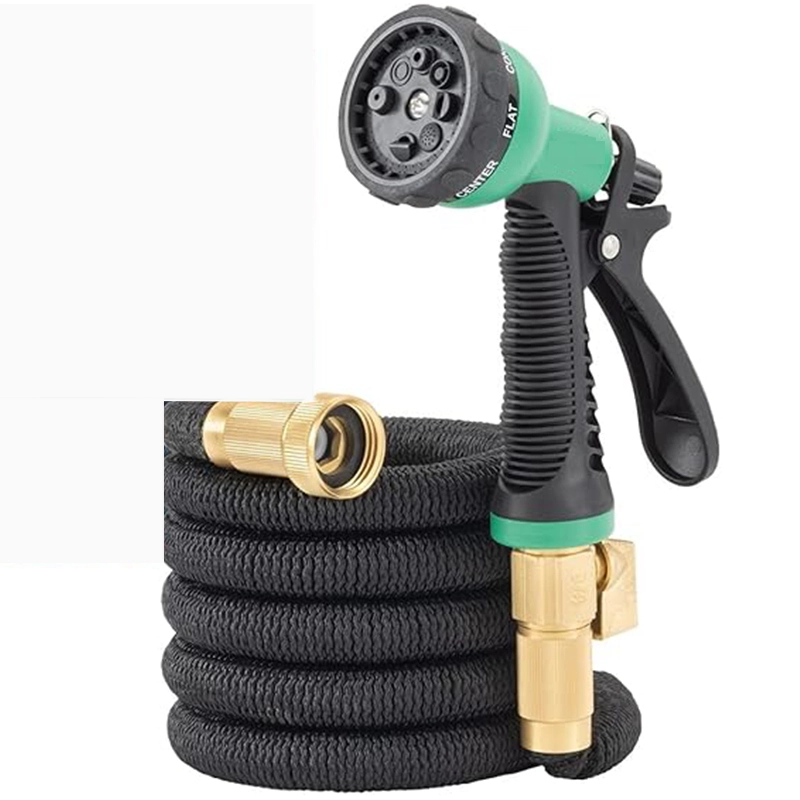 Mangueira flexível com bico de 8 funções, mangueira de jardim expansível leve, flexibilidade sem torções, conexões de latão sólido de 3/4 de polegada e núcleo duplo de látex 1