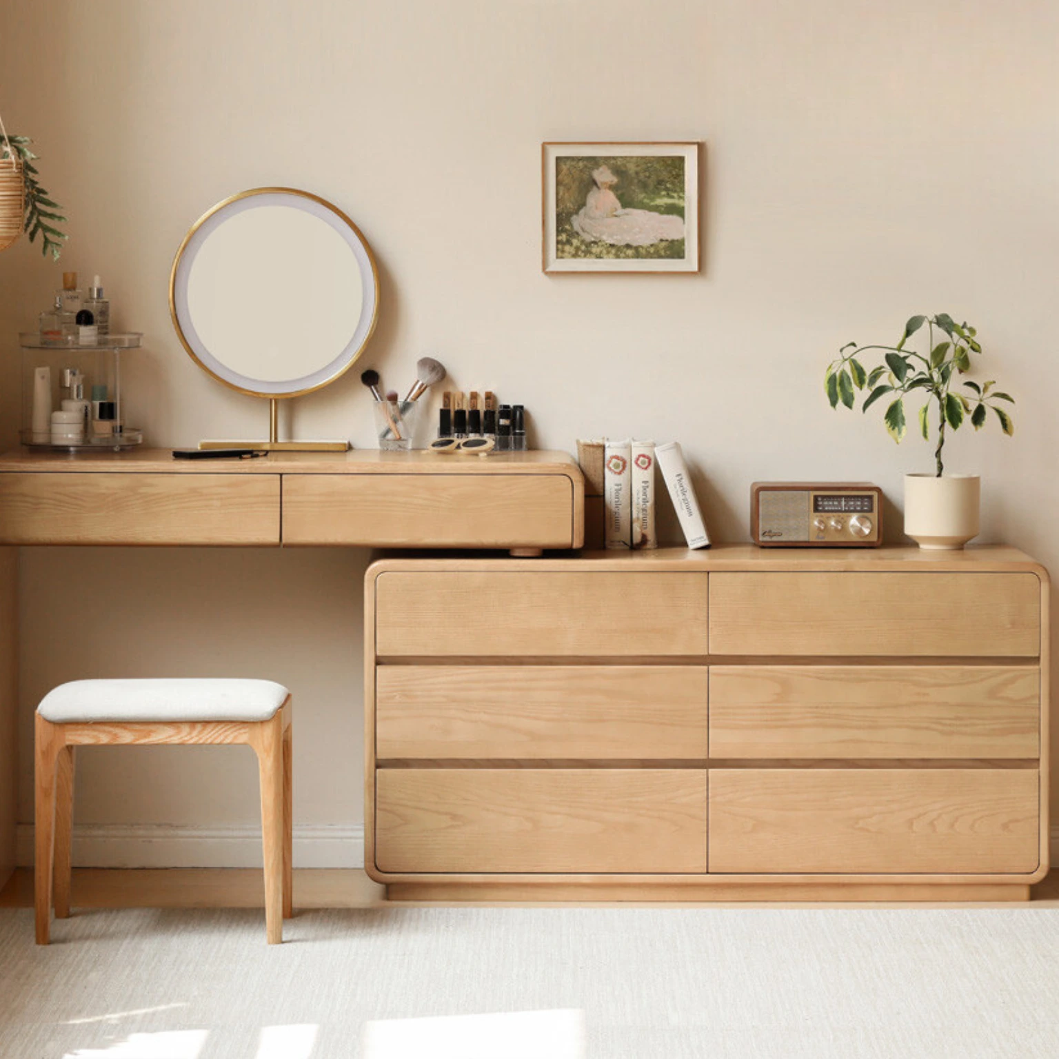 Combohome Dressing Table | Fanji Solid Timber Brass Mirror Holder，Minimalist Bedroom Vanity Table 1