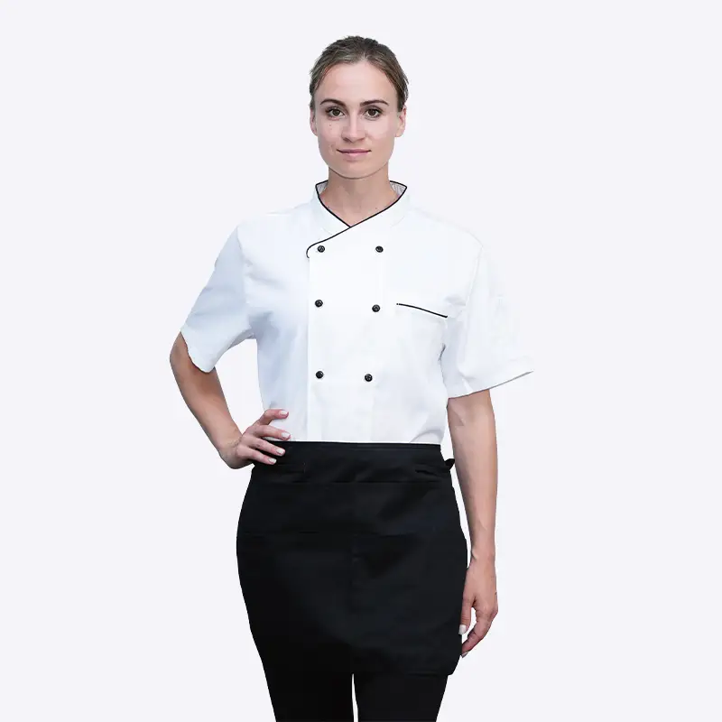 Summer stand-up collar short-sleeved chef uniform for restaurants and hotels 1