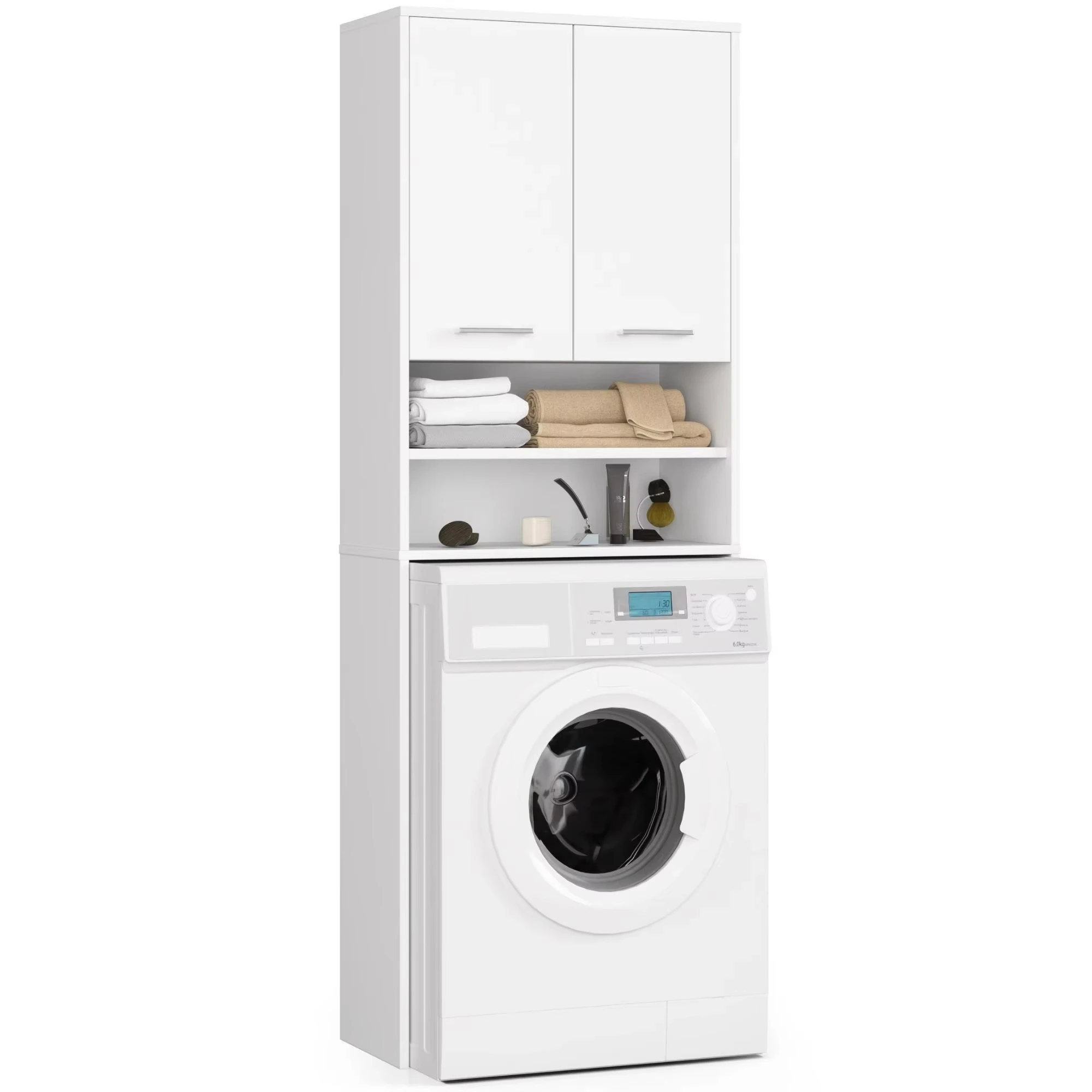 White Washing Machine Cabinet - Standard Size for Home Laundry Room Organization 1