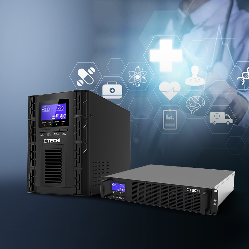 CTECHI 220 V LiFePO₄ USV (1–3 kVA) – Tower- und 2U-Rackmontage, Online-Doppelwandler-Batterie-Backup 1