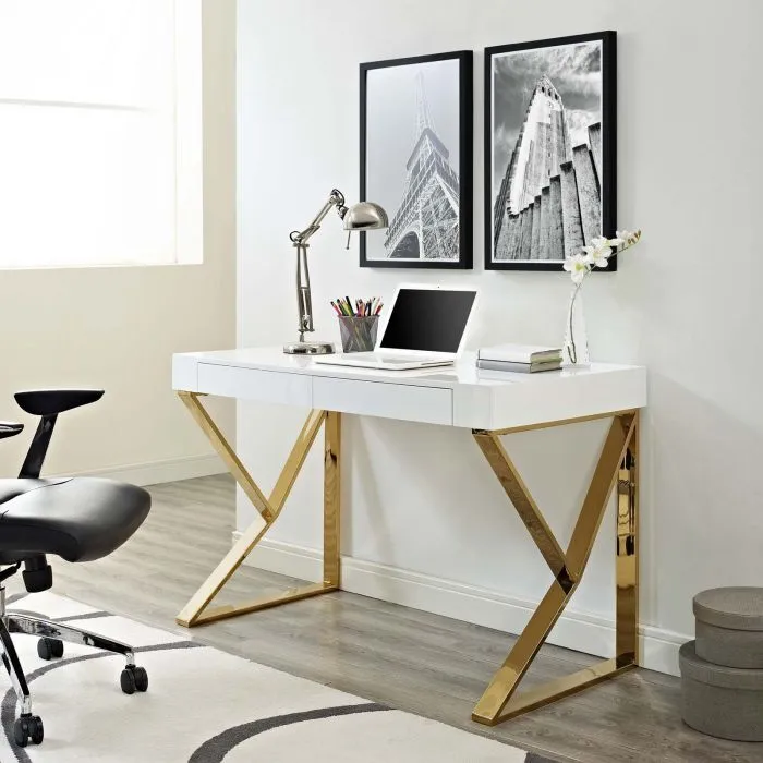 Customized Light luxury laptop desk, study desk and dressing table with metal leg for bedroom living room 1