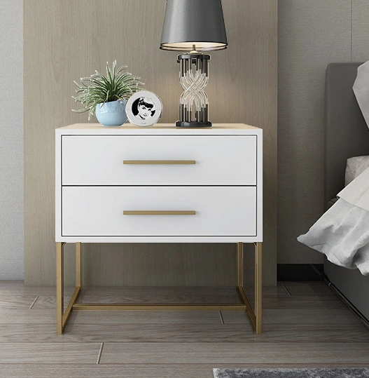 Modern Metal Legs Night Stand Gold Color Metal Legs Luxury Bedside Table With 2-Drawers 1