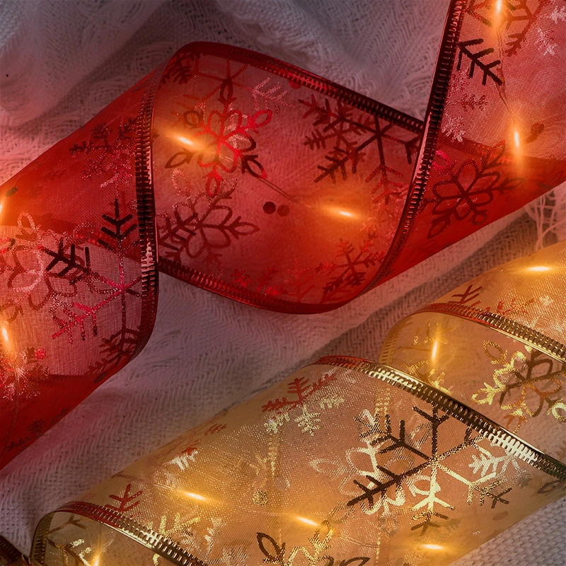 Nastro luminoso in lino imitazione nastro con nastro copia chiaro bordo in filo decorazione albero di Natale ciondolo luminoso 1