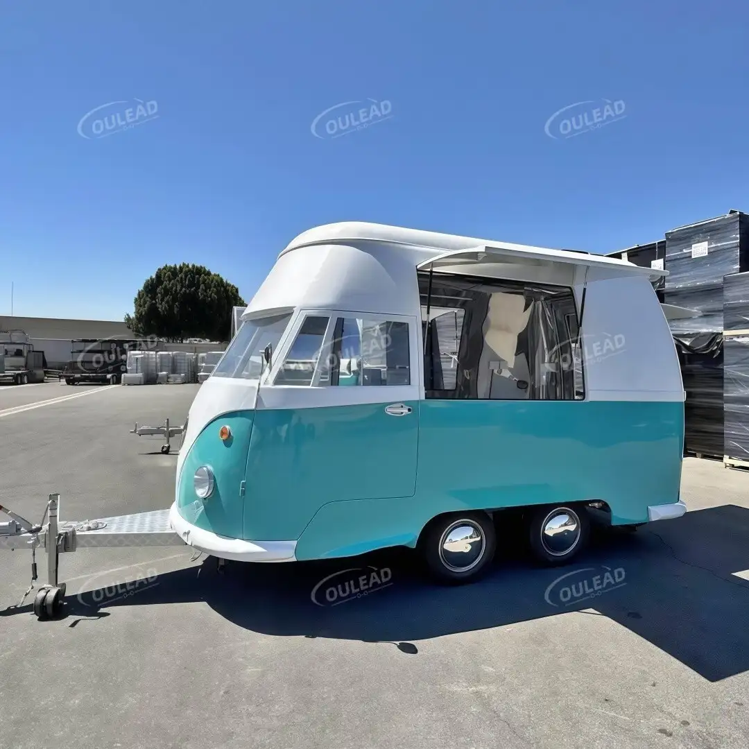Retro - Style Teal - White VW - Inspired Food Trailer with Serving Awning 1