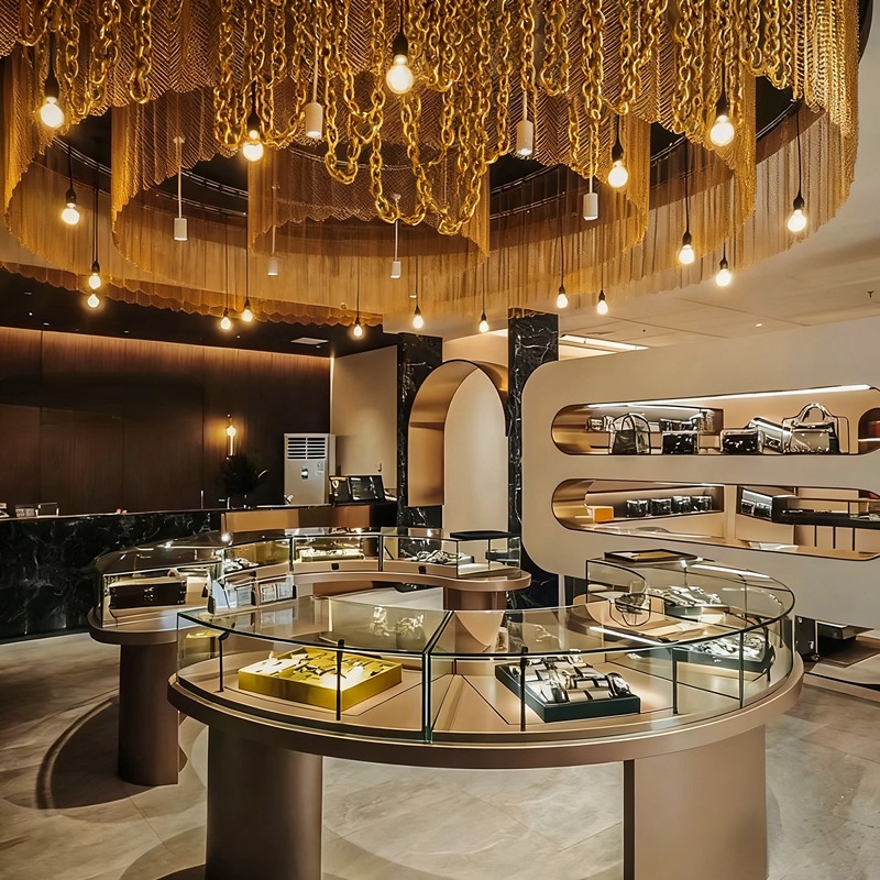 Vitrinas de joyería de alta gama personalizadas en negro y dorado: la nueva creación de lujo del diseñador. 1