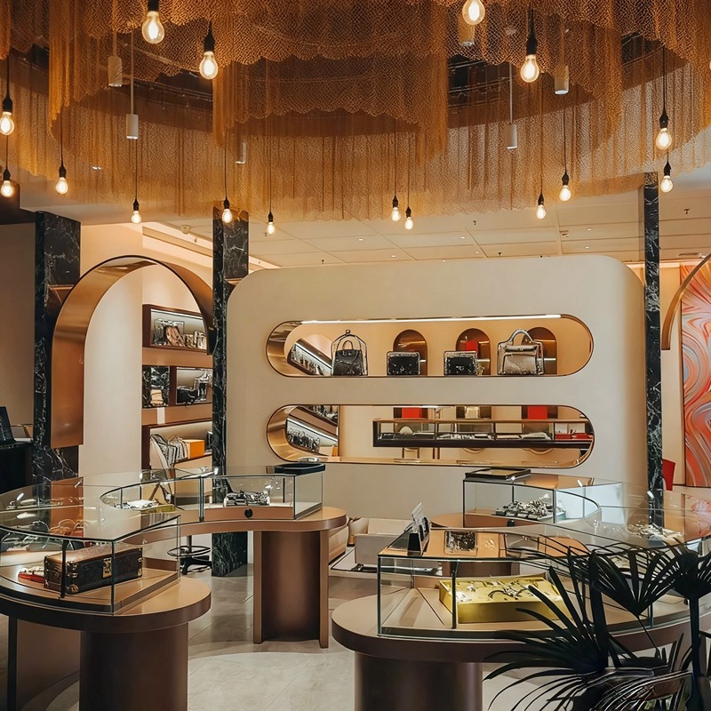 Vitrinas de joyería de alta gama personalizadas en negro y dorado: la nueva creación de lujo del diseñador. 3