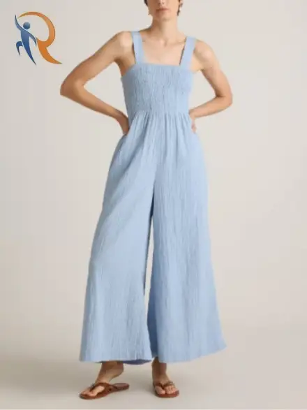 100% Organic Cotton Gauze Smocked Wide Leg Jumpsuit 1