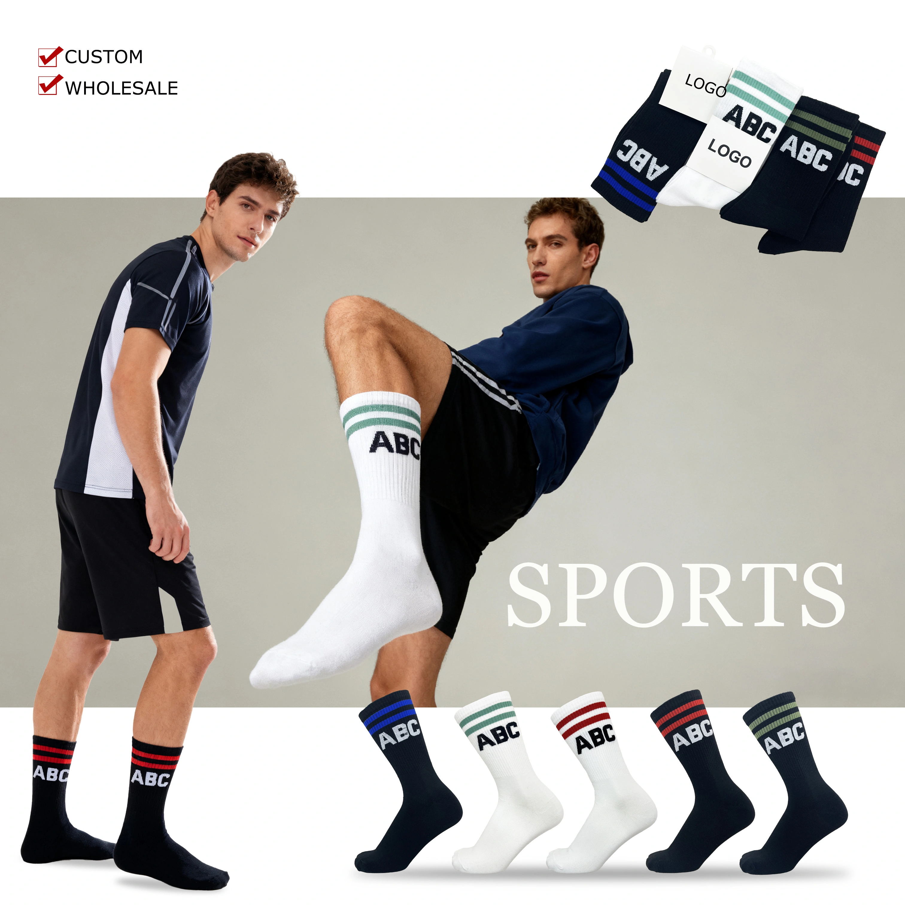 Calcetines deportivos personalizados para hombre, transpirables y cómodos, HY-M-041 1
