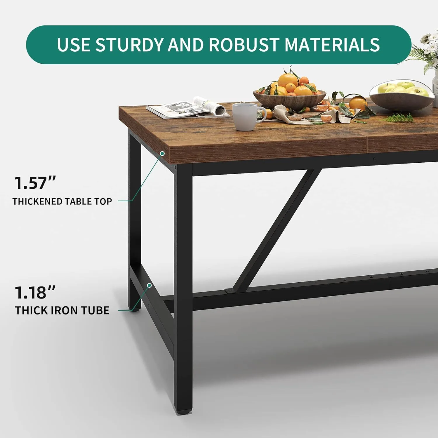 Modern Kitchen Dining Room Table for 6-8 People Rustic Brown Farmhouse Industrial Wood Style Rectangle Apartment Dinning Tables 1