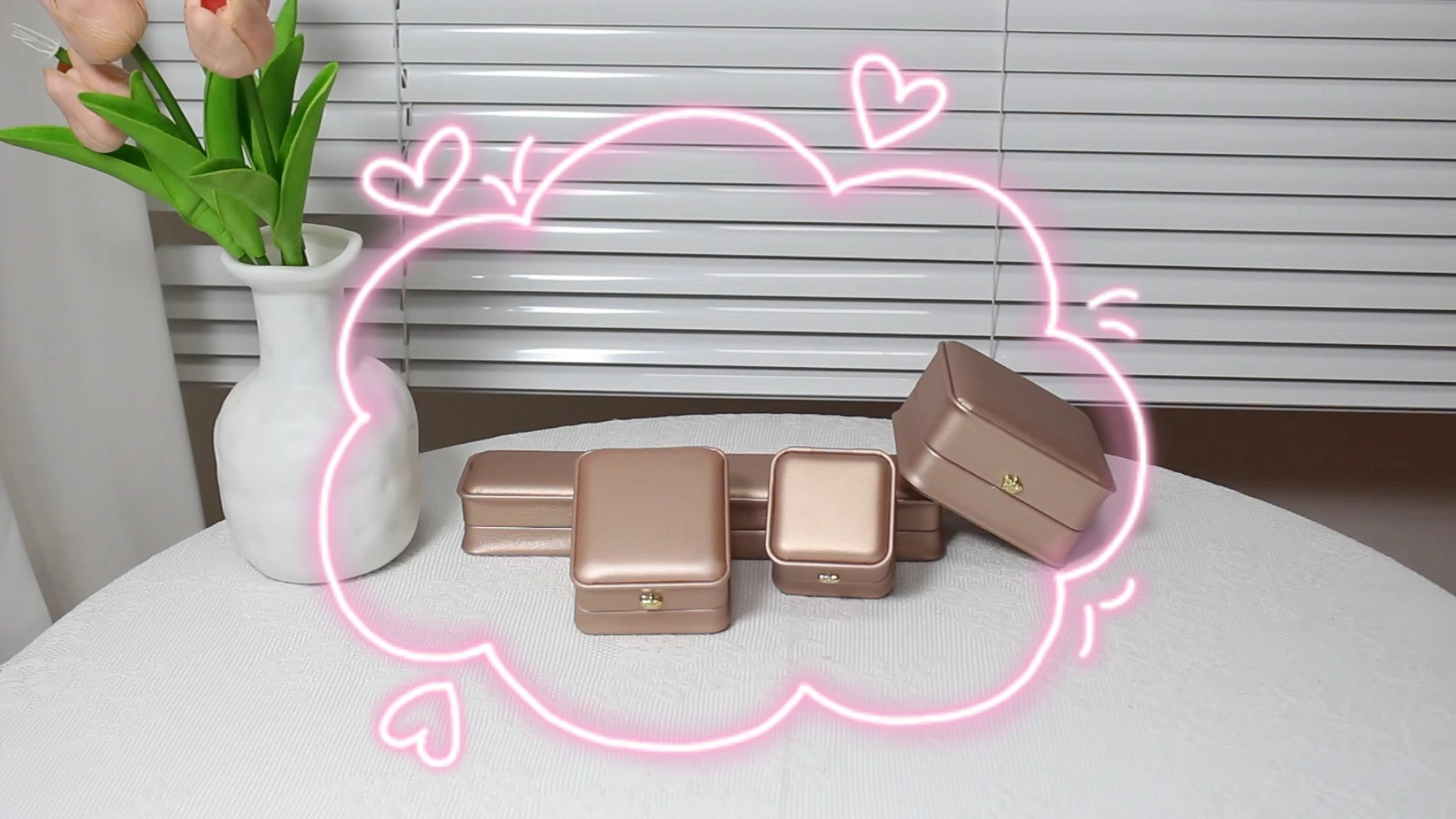 CF Pink PU Leather Jewelry Packaging Box Rectangle Shape with Rounded Corners for Ring Necklace Jewellery Gift Boxes 1