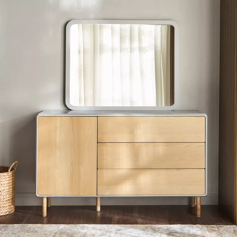 Modern Wooden Dressing Table with Mirror Makeup Vanities Dressing Mirror Dressing Table with Big Storage Drawers for Bedroom 1