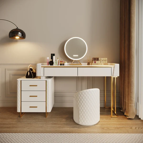 Modern Wooden Vanity Dressing Table with LED Light & Storage for Bedroom 1