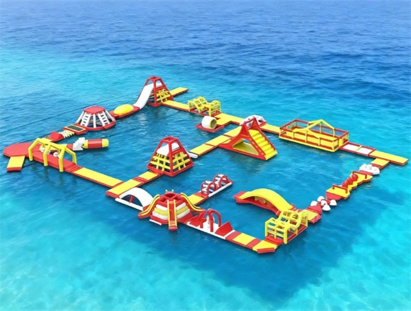 Custom Red & Yellow Inflatable Water Obstacle Course 1