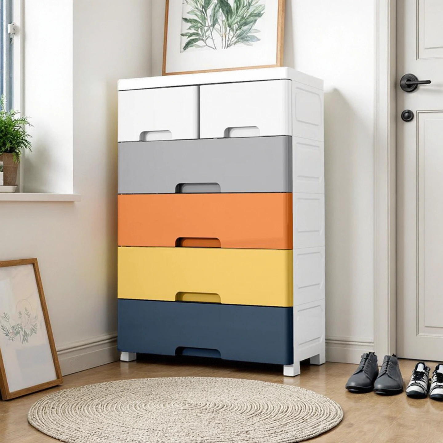 Hongxing Plastic Storage Cabinets with Drawers, Macaron Style Multi-layer Drawer Children's Cabinet 1