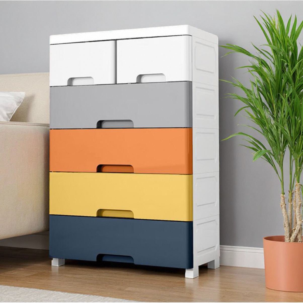 Hongxing Plastic Storage Cabinets with Drawers, Macaron Style Multi-layer Drawer Children's Cabinet 4