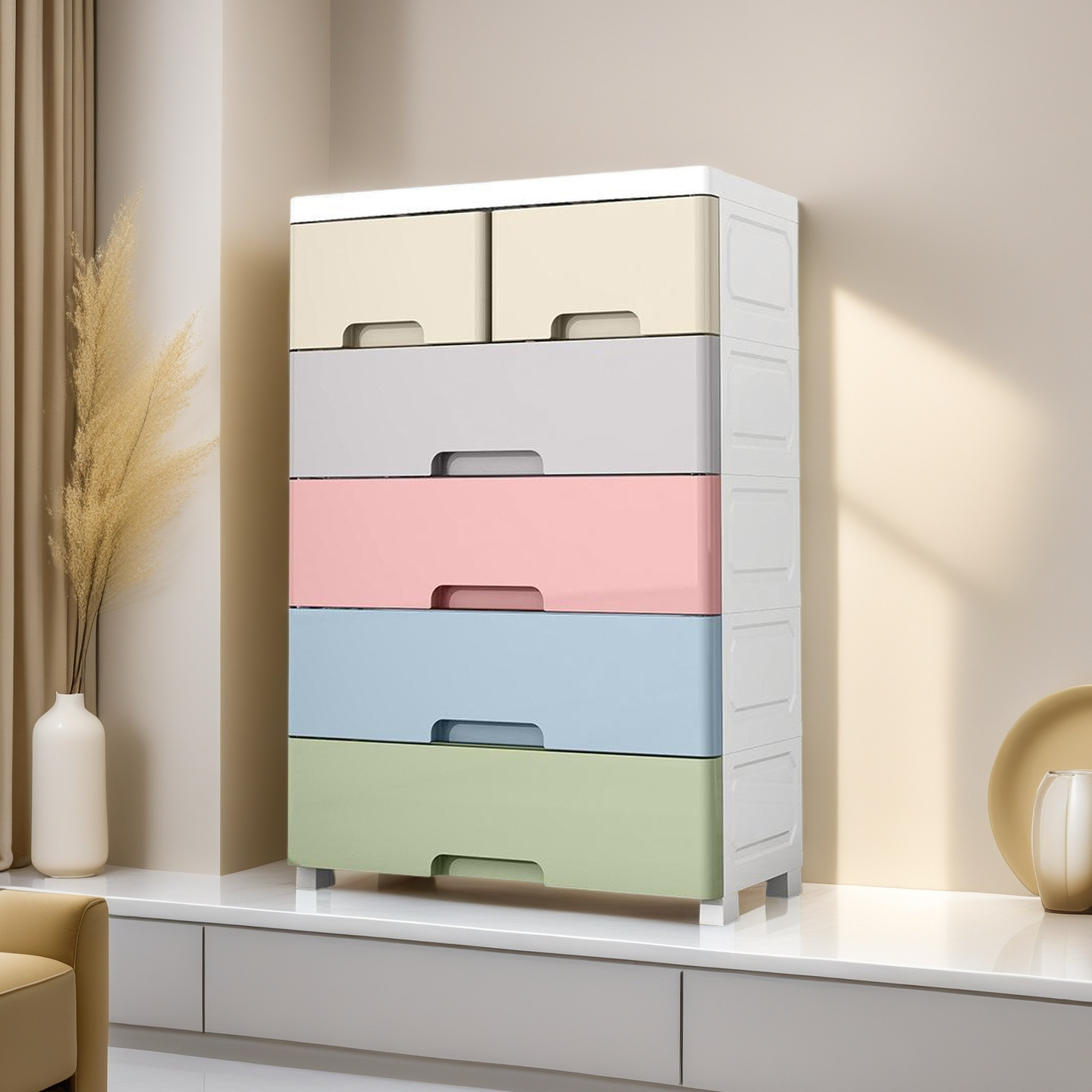 Hongxing Plastic Storage Cabinets with Drawers, Macaron Style Multi-layer Drawer Children's Cabinet 3