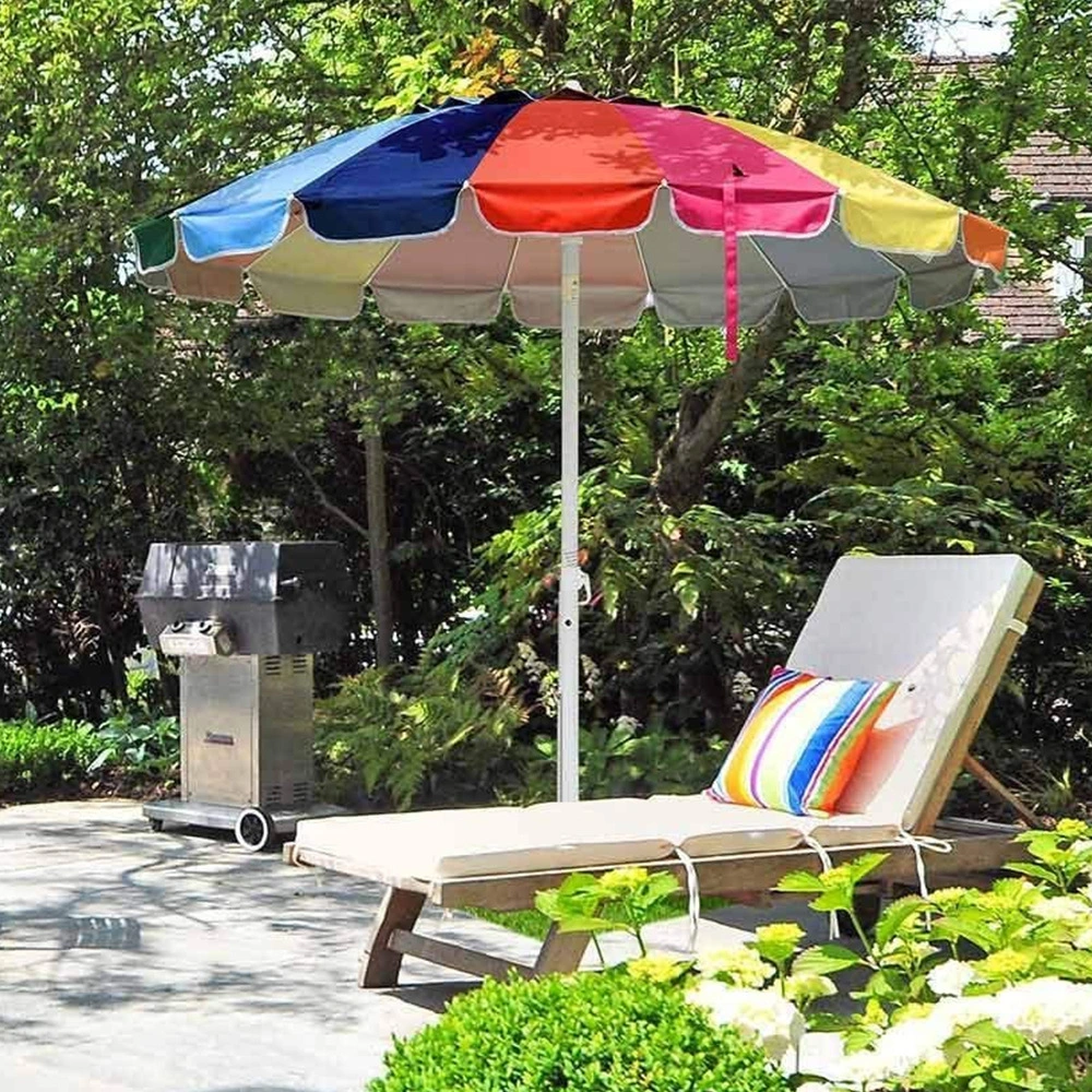 Farverig regnbue strandparasol til skygge og stildækning 1