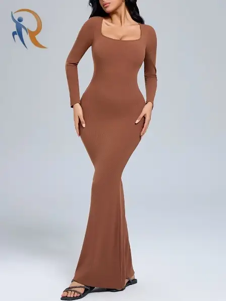 فستان شيپيلي ٧ في ١ ماكسي بني قابل للتحويل بأكمام طويلة مع مشد داخلي 1