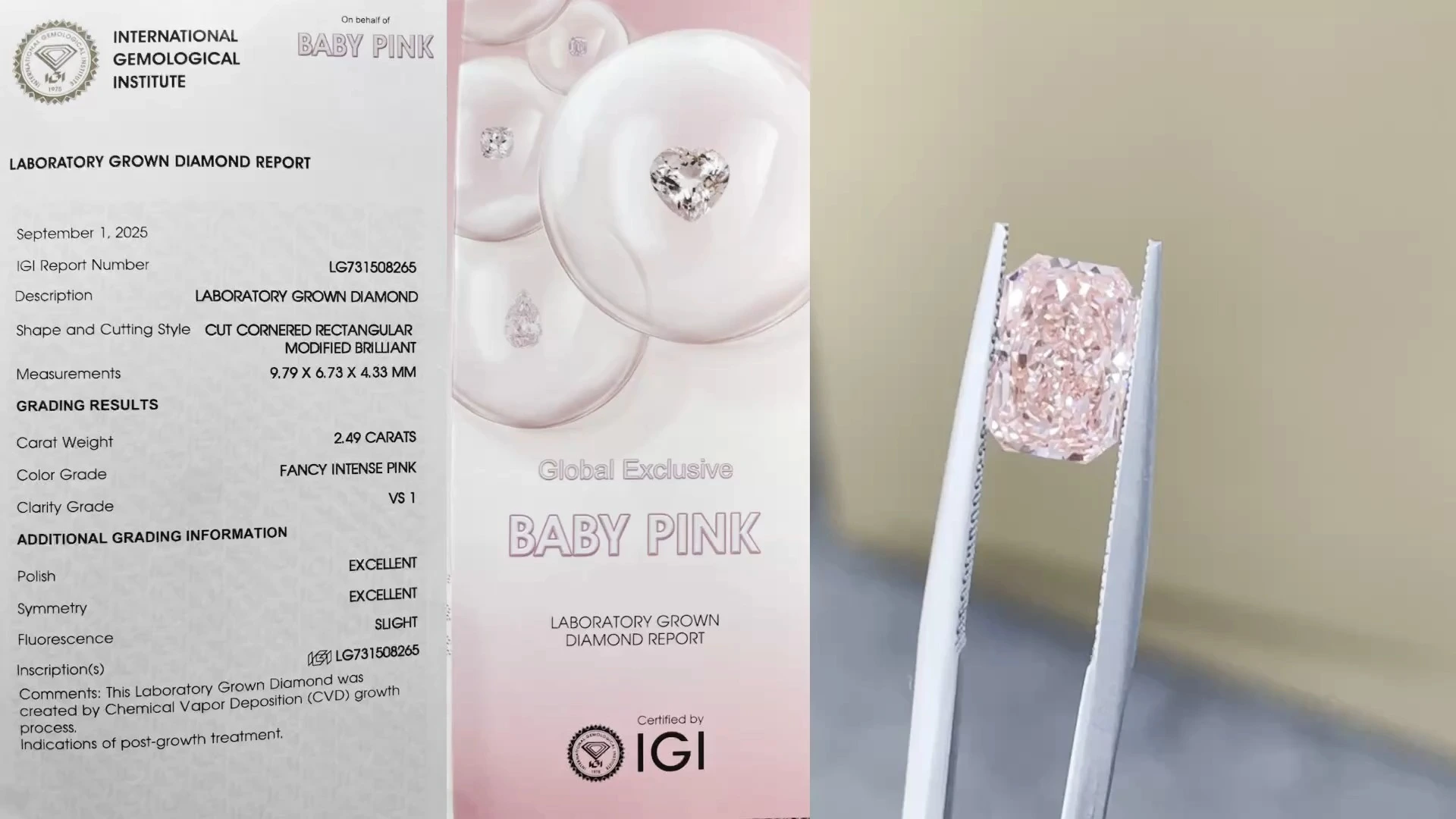 Fancy intense pink Radiant-Cut Lab-Grown Diamond 1