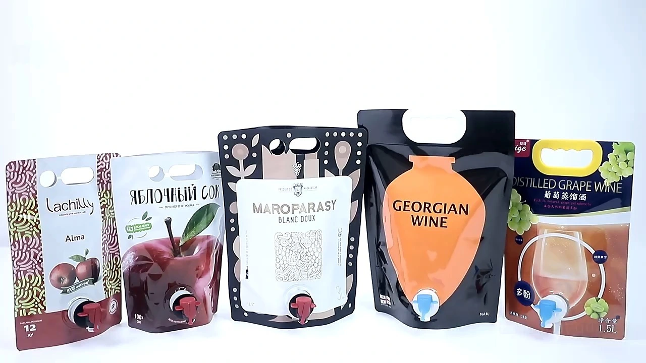 Bolsa de aluminio personalizada para jugo, dispensador de vino, con boquilla. 1
