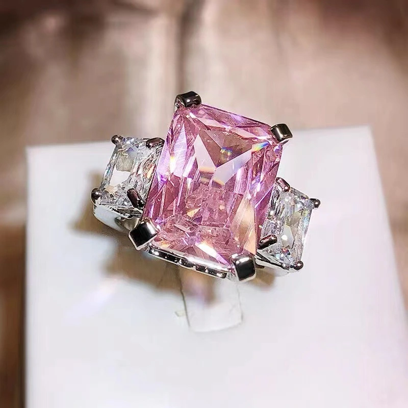 Lab-Grown Fancy Intense Pink Radiant-Cut Excellent VS1 Clarity Engaged Diamond Ring 1