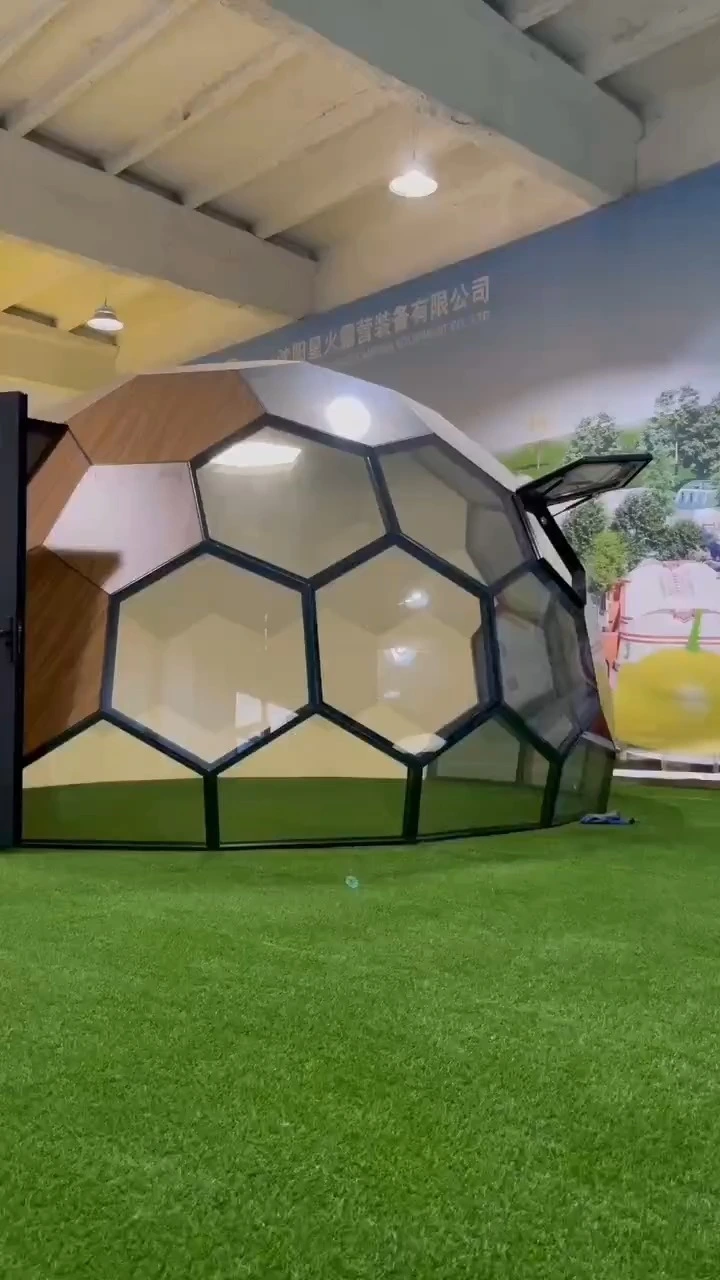 Hexagonal Aluminum Alloy Frame Luxury Outdoor Camping Winter Igloo House Glamping Hotel Resort Large Glass Geodesic Dome Tent 1