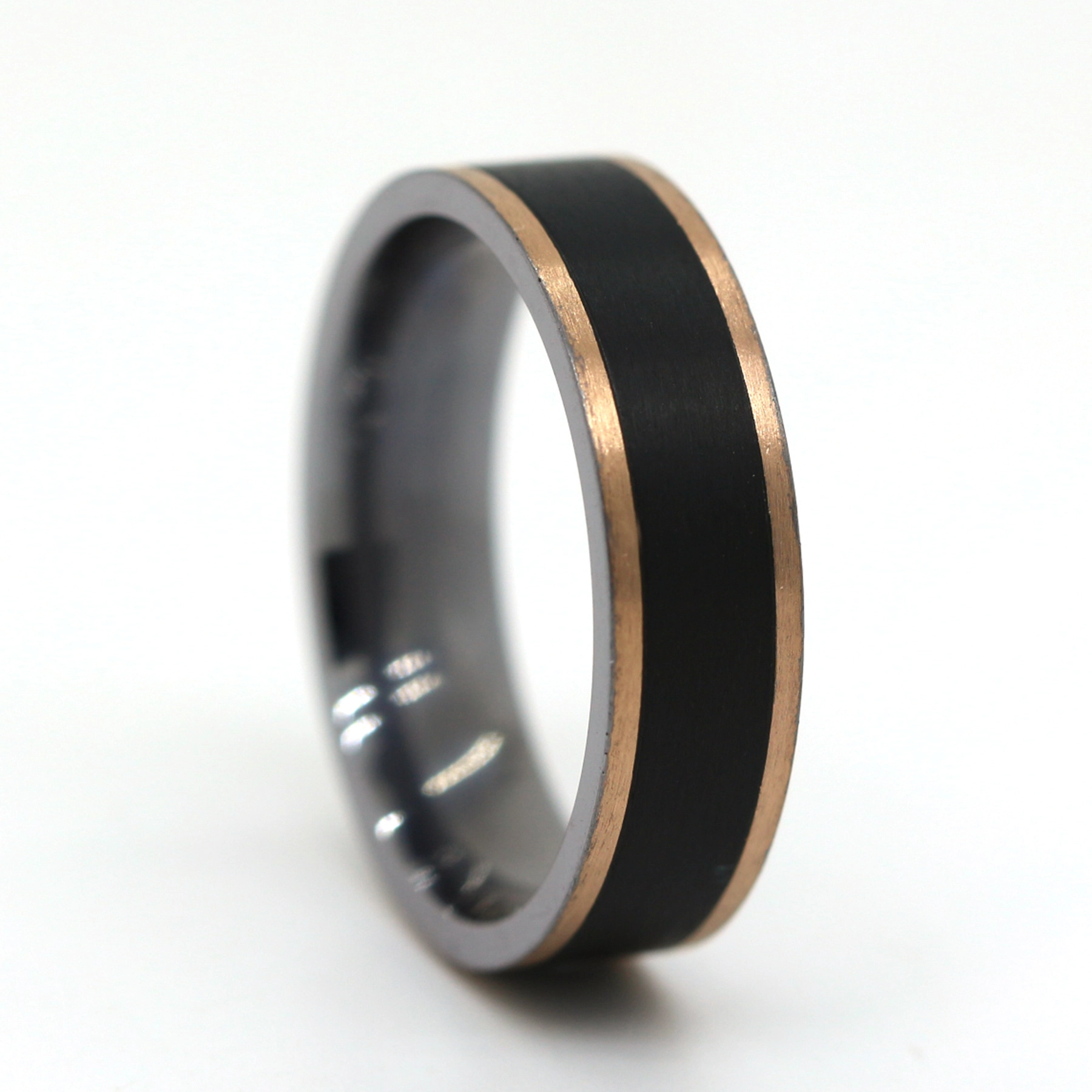 Tantalum Wedding Ring With IP Rose and Black Plating 1