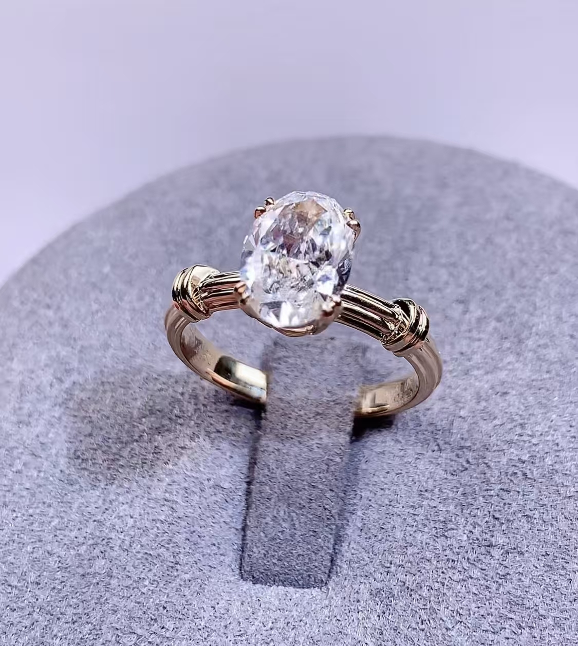 18K Yellow Gold Oval Shape Roman Columned Diamond Ring 1