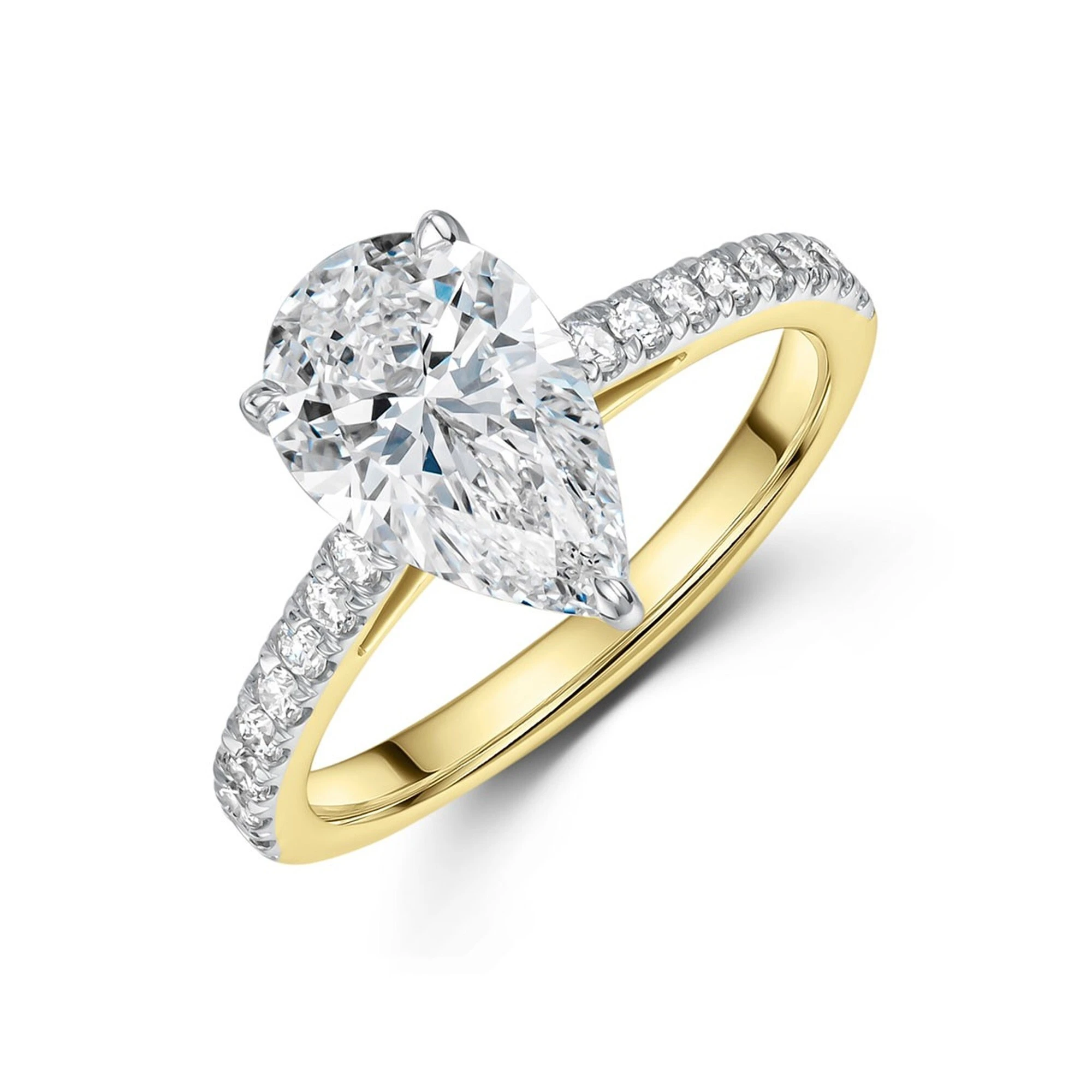18K Yellow Gold Pear Cut Lab Grown Excellent VVS2 Clarity Engaged Diamond Ring 1