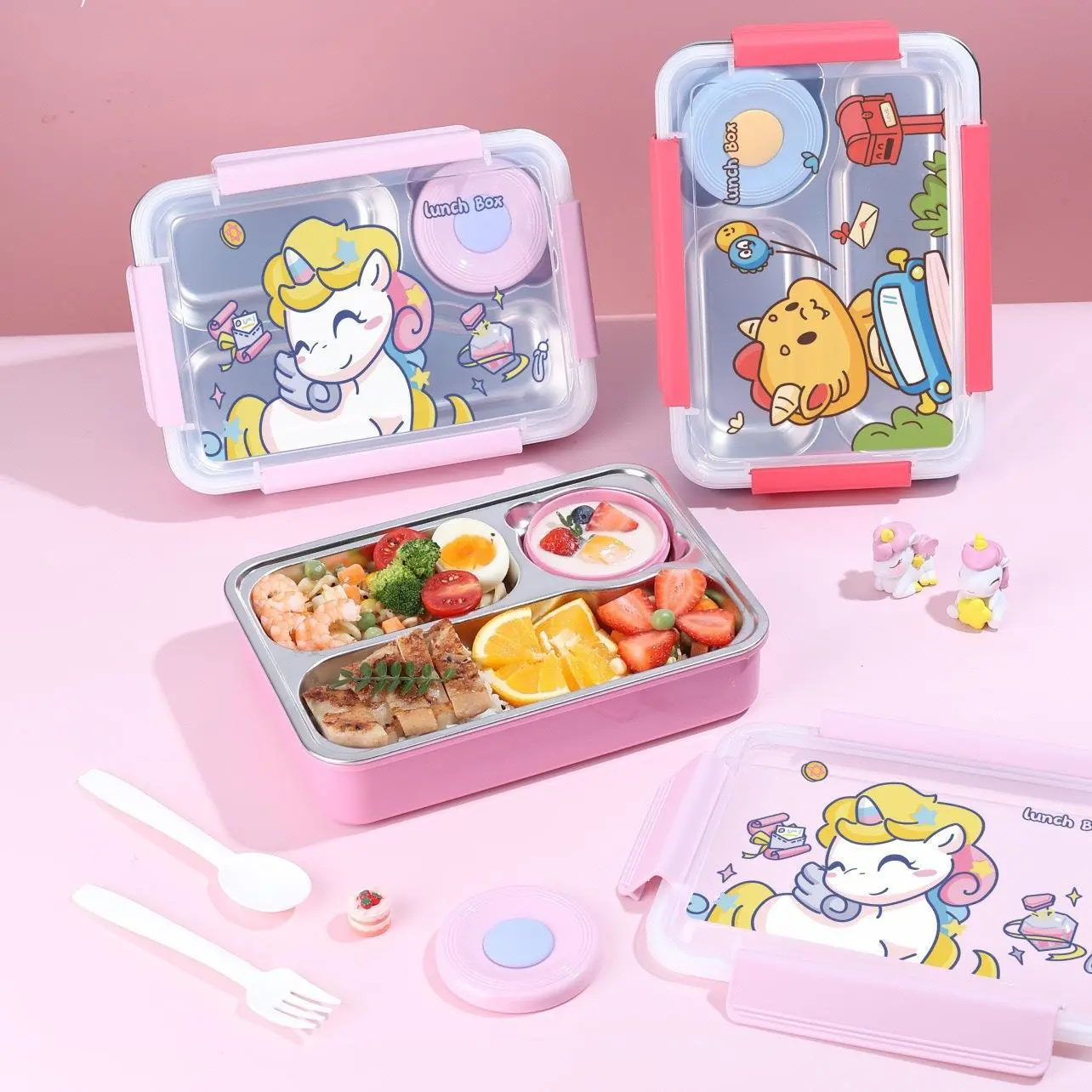 Hongxing Bento Kids Lunch Box, Cartoon Patterned Children's Stainless Steel Lunch Box 1