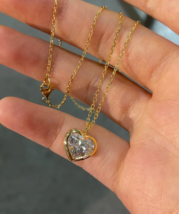 18K Yellow Gold Fancy Heart Cut D VVS Clarity Lab-Grown Pendant 1
