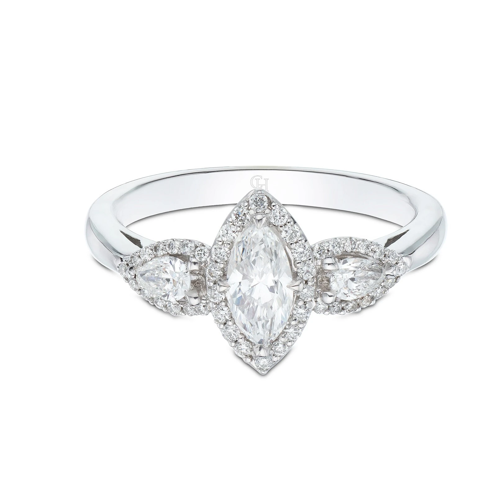 Lab-Grown Brilliant VVS2 Clarity Marquise and Pear Cut Diamond With 18ct White Gold Ring 1